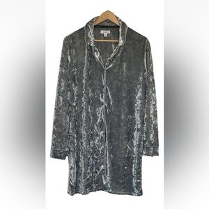 Nicole Miller Crushed Velvet Nightgown Nightshirt Size XL‎ Gray Button Front